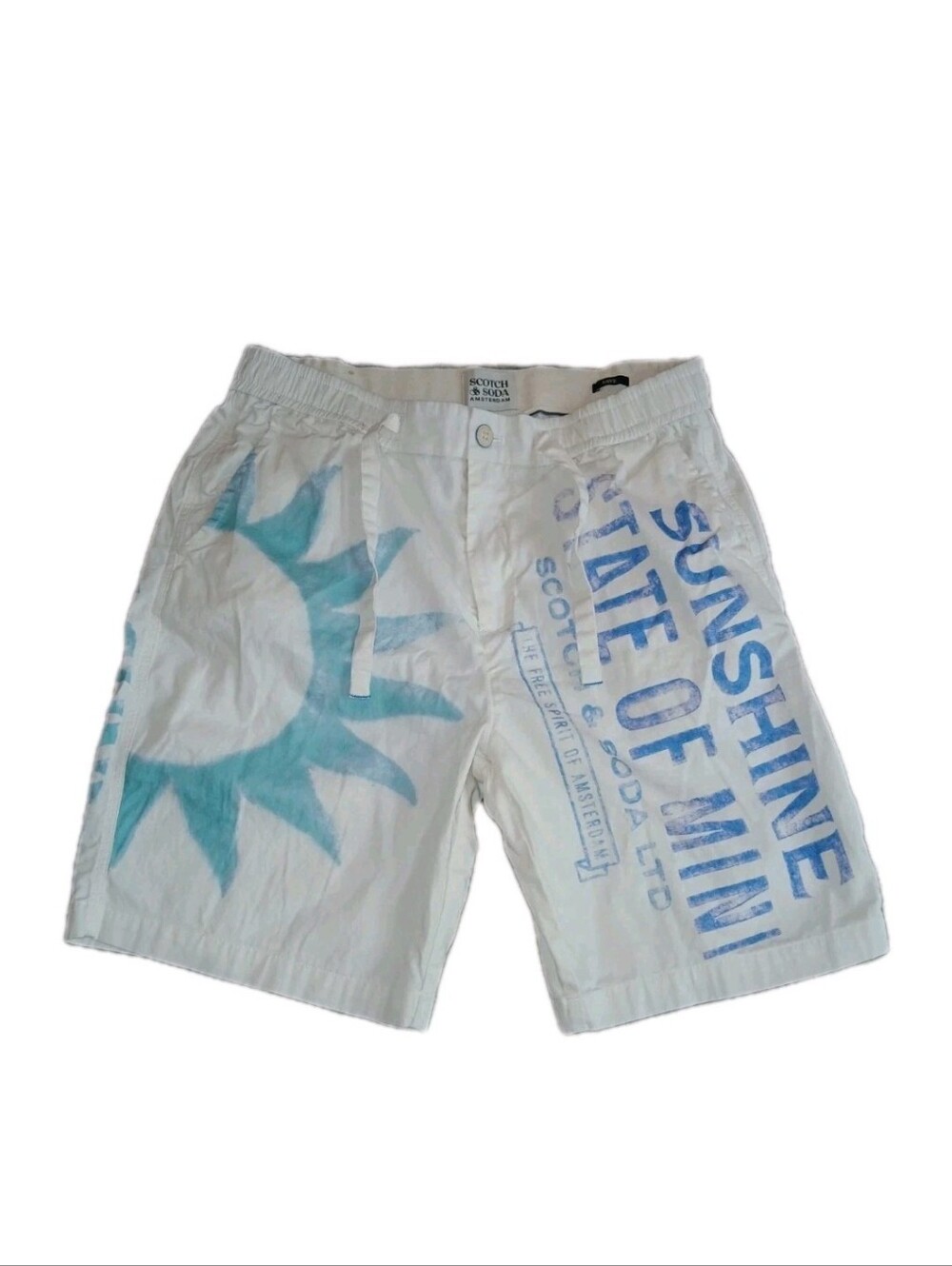 Scotch & Soda Mens White Graphic Organic Cotton Blend Shorts Size 32